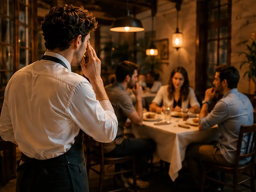 Camarero ante una mesa que necesita organizar el pago