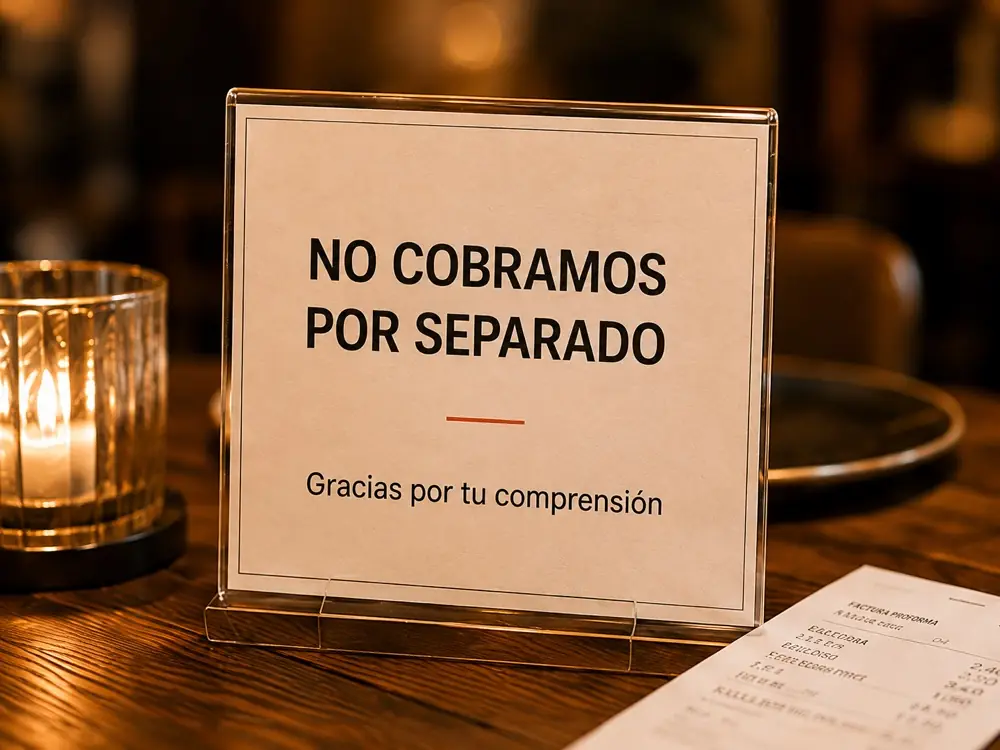 Cartel de restaurante que indica que no se cobra por separado
