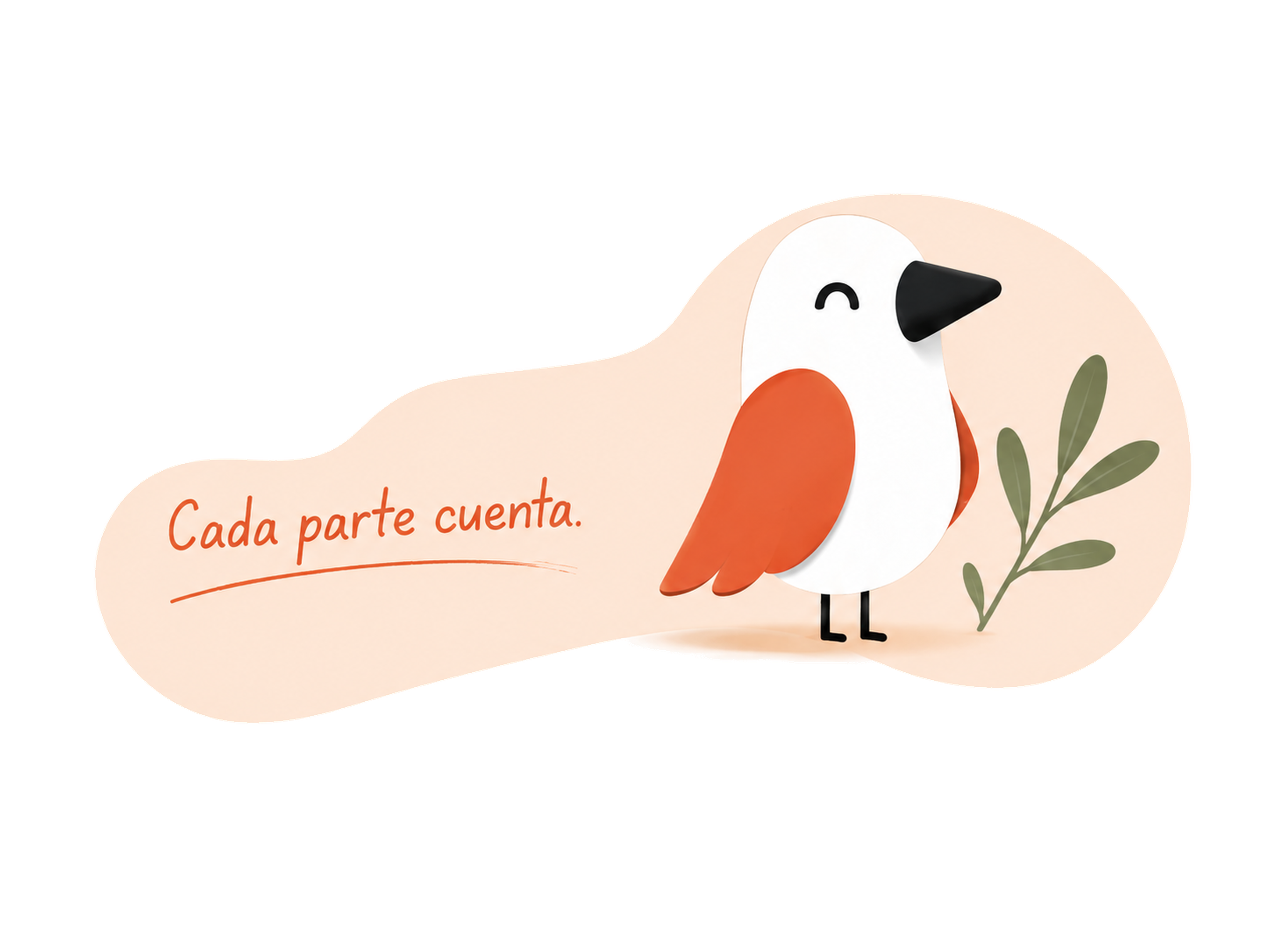 Pajarito mascota de Biqo con una hoja de olivo y el lema Cada parte cuenta.