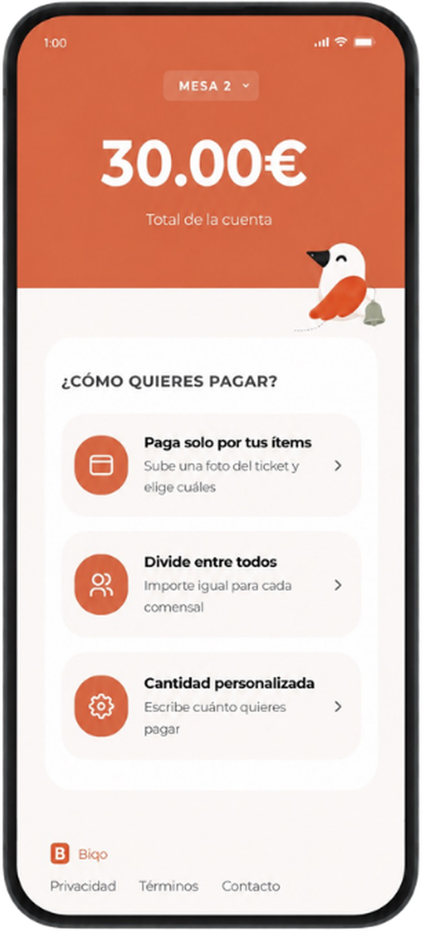 Pantalla con opciones de cómo pagar